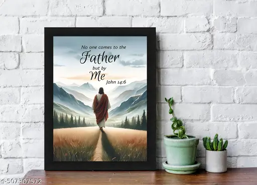 John 14:6 Inspirational Bible Verse Wall Art Frame No one comes to the Father but by Me Picture Print Christian Gift Quotes Poster for room Decor - Synthetic Wood
