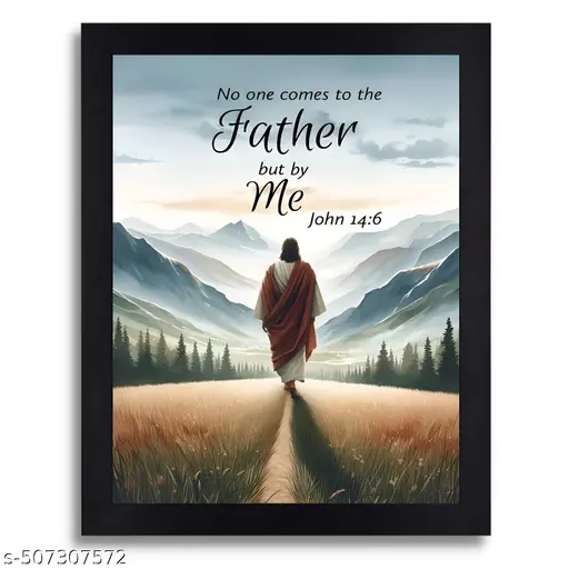 John 14:6 Inspirational Bible Verse Wall Art Frame No one comes to the Father but by Me Picture Print Christian Gift Quotes Poster for room Decor - Synthetic Wood