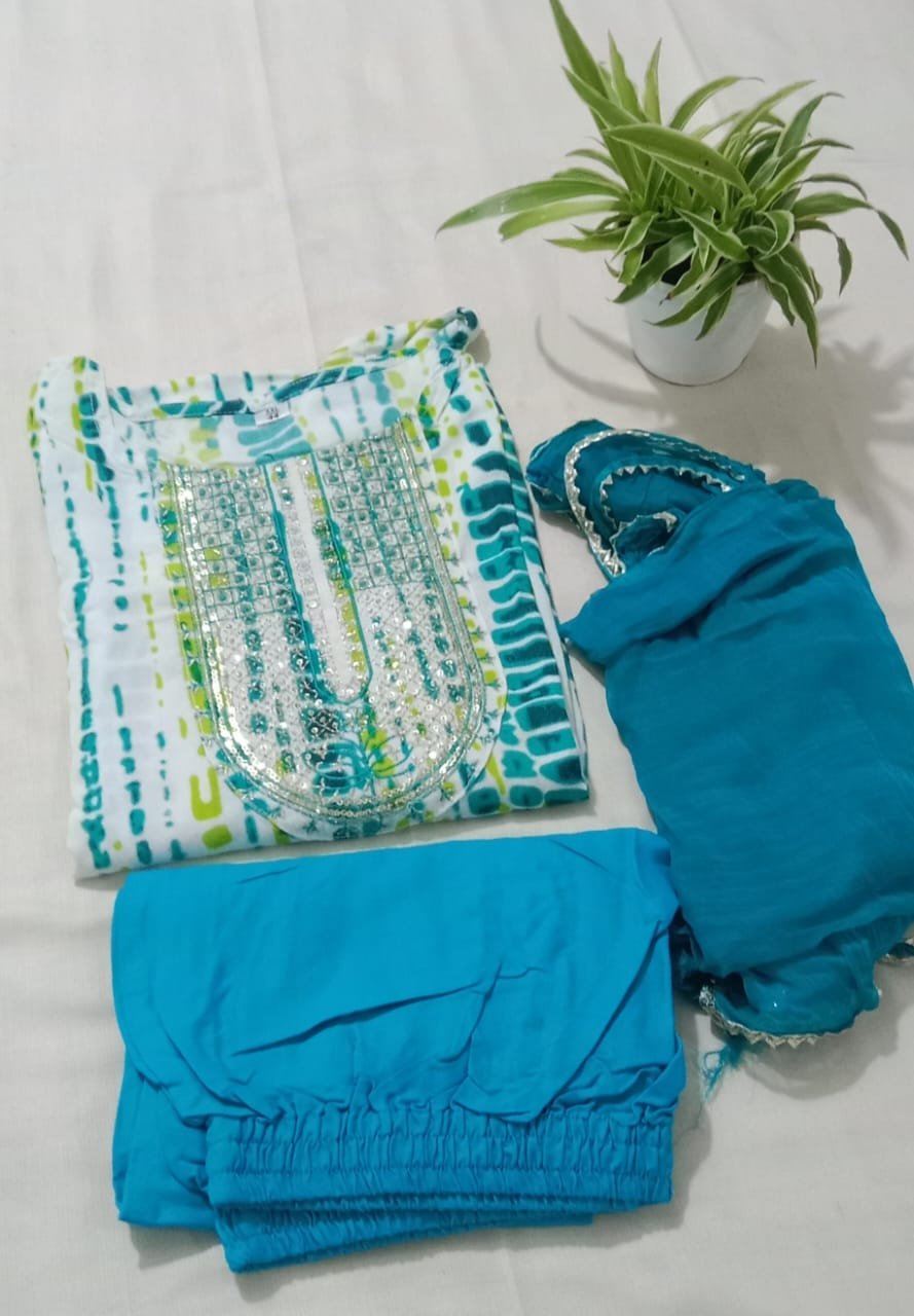 WhatsApp Image 2025-08-28 at 23.02.16 (1) Blue blossom 3 piece suit Fabric : Pure Rayon Size : M - Image 2