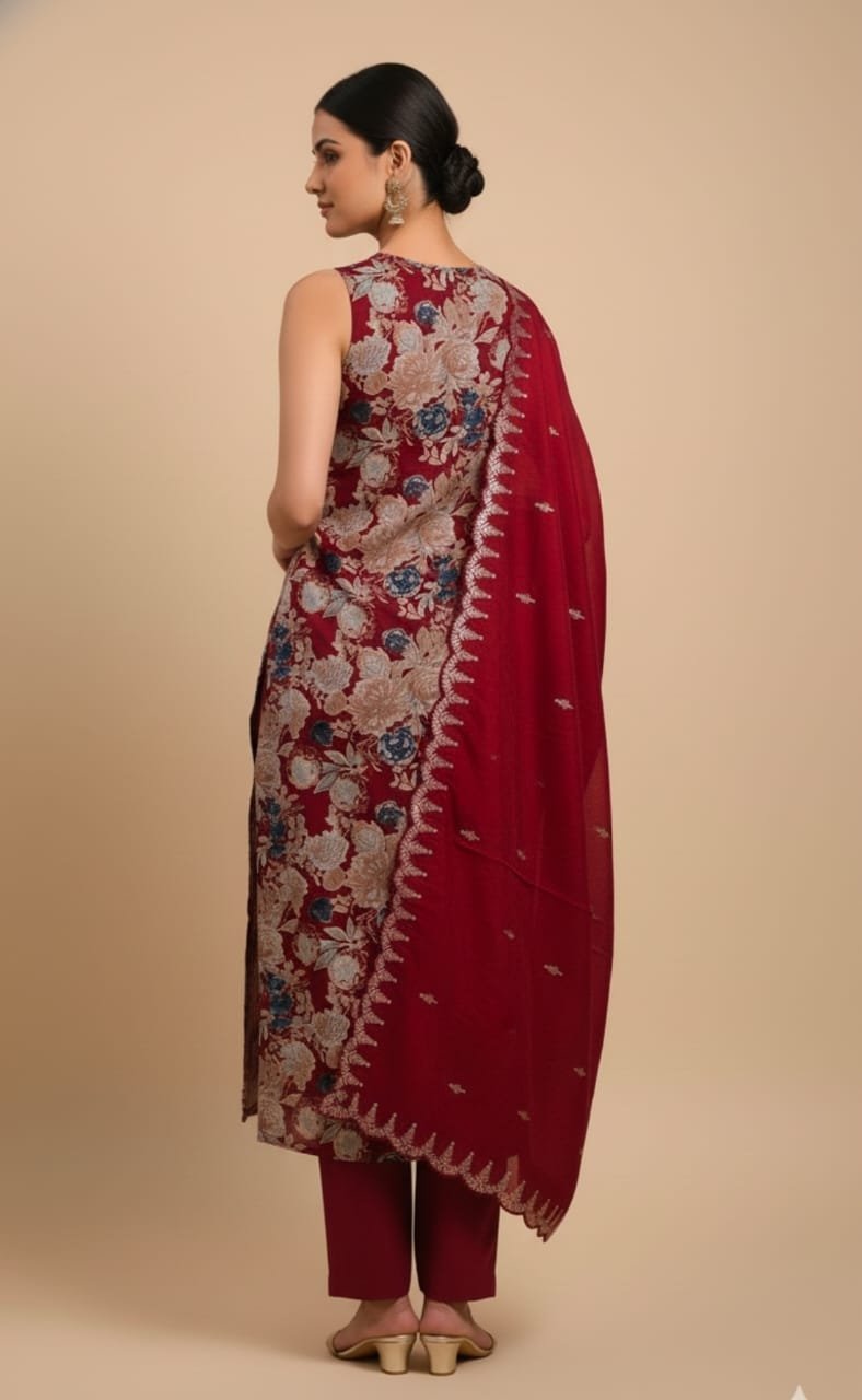 ✨ premium mul chanderi suit – maroon floral | size xl (only 1 piece available!) ✨