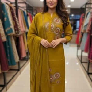 pure mul cotton designer suit – mustard yellow
