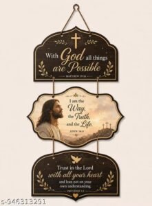 christian wall hanging wooden decor | jesus quote & bible verse wall art | religious home decor for prayer room, living room & bedroom