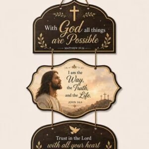 christian wall hanging wooden decor | jesus quote & bible verse wall art | religious home decor for prayer room, living room & bedroom