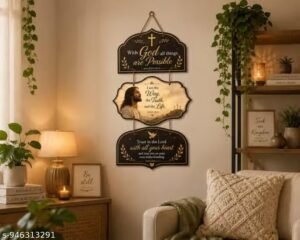 christian wall hanging wooden decor | jesus quote & bible verse wall art | religious home decor for prayer room, living room & bedroom