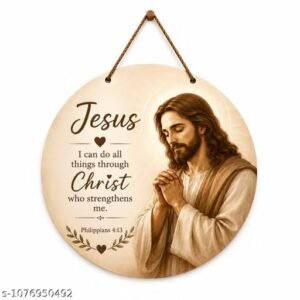 jesus wall hanging with inspirational bible verse, christian wooden wall decor, praying jesus home decoration, philippians 4:13 faith gift