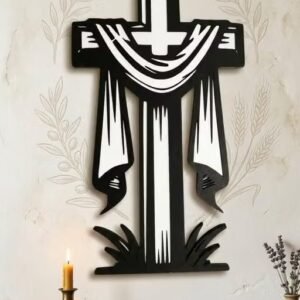 modern wooden jesus cross wall hanging – laser cut christian wall art, jesus cross home decor, prayer room decoration, religious gift