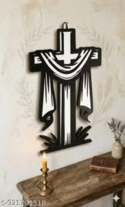 modern wooden jesus cross wall hanging – laser cut christian wall art, jesus cross home decor, prayer room decoration, religious gift