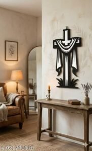 modern wooden jesus cross wall hanging – laser cut christian wall art, jesus cross home decor, prayer room decoration, religious gift