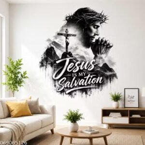 jesus is my salvation wall sticker | christian wall decal with jesus & cross | religious wall art for home, church & prayer room decor