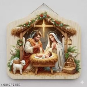 stash house wooden jesus birth holy night christmas wall hanging | reindeer wooden wall decor for home, living room & christmas decoration