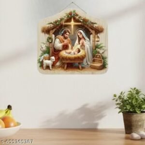 stash house wooden jesus birth holy night christmas wall hanging | reindeer wooden wall decor for home, living room & christmas decoration