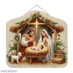 stash house wooden jesus birth holy night christmas wall hanging | reindeer wooden wall decor for home, living room & christmas decoration