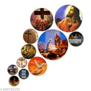decor smart wooden round christian wall art | jesus christ & cross religious wall decor | sacred art for living room, home decoration & gifting (wps 124)