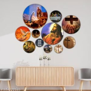decor smart wooden round christian wall art | jesus christ & cross religious wall decor | sacred art for living room, home decoration & gifting (wps 124)