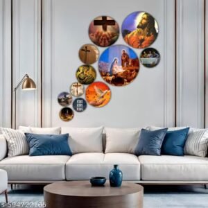 decor smart wooden round christian wall art | jesus christ & cross religious wall decor | sacred art for living room, home decoration & gifting (wps 124)