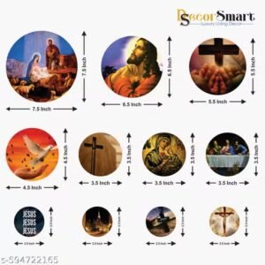 decor smart wooden round christian wall art | jesus christ & cross religious wall decor | sacred art for living room, home decoration & gifting (wps 124)