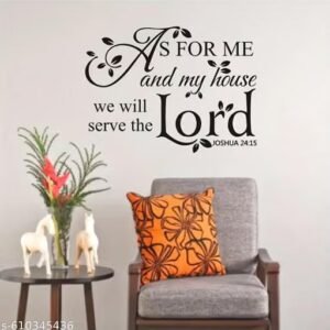 kartik graphics we will serve the lord wall sticker 60 x 60 cm | christian bible verse wall decal for bedroom, living room, kitchen, office & hall decor