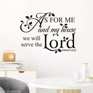 kartik graphics we will serve the lord wall sticker 60 x 60 cm | christian bible verse wall decal for bedroom, living room, kitchen, office & hall decor
