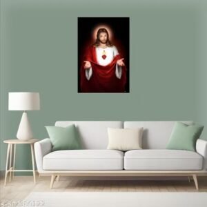 god jesus self adhesive vinyl wall sticker for home, bedroom, living room & prayer room decoration – 47.5 × 32.5 cm (without frame)