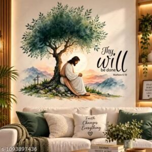 god jesus self adhesive vinyl wall sticker for home, bedroom, living room & prayer room decoration – 47.5 × 32.5 cm (without frame)
