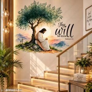 god jesus self adhesive vinyl wall sticker for home, bedroom, living room & prayer room decoration – 47.5 × 32.5 cm (without frame)