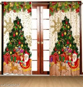 gyanti christmas 3d digital printed curtain for living room, bedroom, hall & office | festive christmas home decoration (1 piece)