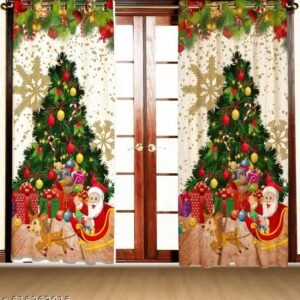 gyanti christmas 3d digital printed curtain for living room, bedroom, hall & office | festive christmas home decoration (1 piece)