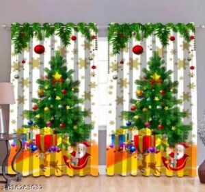 gyanti christmas 3d digital printed curtain for living room, bedroom, hall & office, festive home decoration (1 piece)