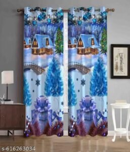 gyanti christmas 3d digital printed curtain for home, living room, bedroom, hall & office festive décor (1 piece)