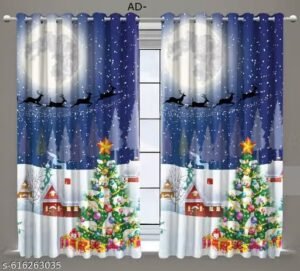gyanti christmas 3d printed curtain for living room, bedroom, hall & office | festive home decoration curtain (1 piece)