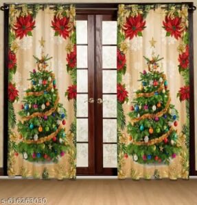 gyanti christmas 3d digital printed curtain for living room, bedroom, hall & office decoration (1 piece)