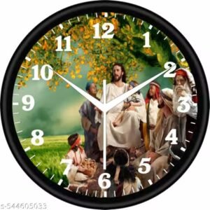 welkin creation jesus christ wall clock 25 x 25 cm | antique fancy christian bible wall clock for home, living room & office decor | black, white & gold