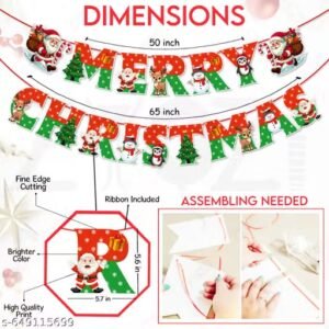 zyozi christmas party decoration set of 37 pieces | festive banner, balloons, cake and cupcake toppers | red, green & white xmas party supplies for home decoration