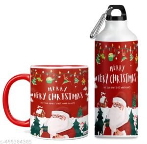 dojabeauty by trendoprint merry christmas printed coffee mug 350ml with sipper water bottle 600ml | christmas gift set for kids, boys, girls & loved ones