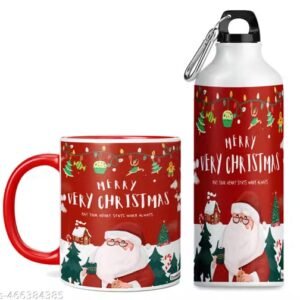 dojabeauty by trendoprint merry christmas printed coffee mug 350ml with sipper water bottle 600ml | christmas gift set for kids, boys, girls & loved ones