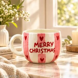 merry christmas pink ceramic coffee mug, pack of 1 | festive printed tea and coffee cup for christmas gifts, family and friends