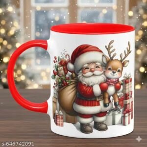 christmas printed white ceramic coffee mug, 330 ml, model 015 | festive christmas gift for family, friends and coffee lovers