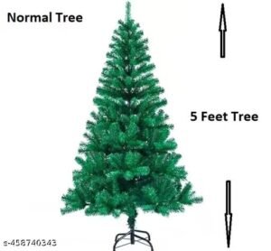 artificial christmas tree 5 feet tall with metal stand, festive decorative tree for home, office, living room and christmas celebrations