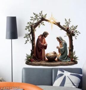 decor kraft jesus birth holy night nativity scene wall sticker | christmas reindeer wall decal for home, living room & festive decoration