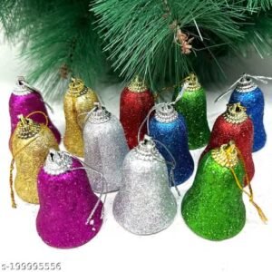 amfin® christmas bells hanging decoration pack of 12 | christmas tree bell ornaments for home, office & festive décor